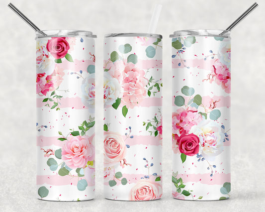 Pink Floral Tumbler, 20oz Tumblr, Hot or Cold Beverage Holder