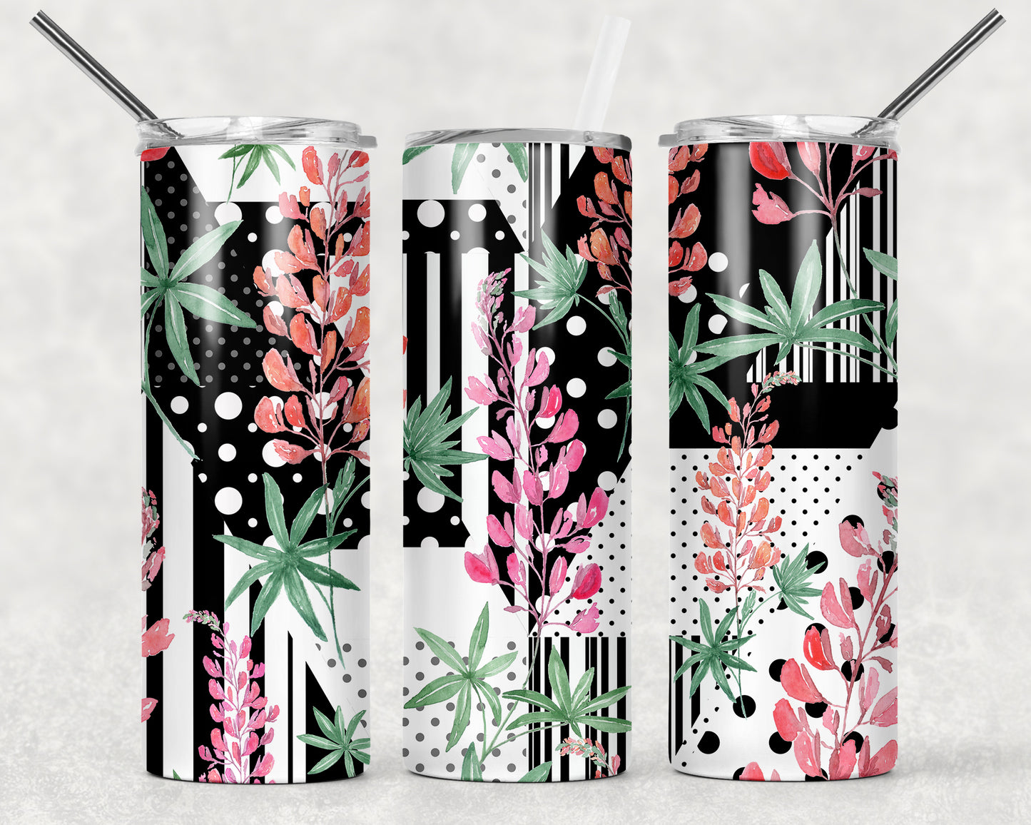 Abstract Floral w Leaf Tumbler, 20oz Tumblr, Hot or Cold Beverage Holder