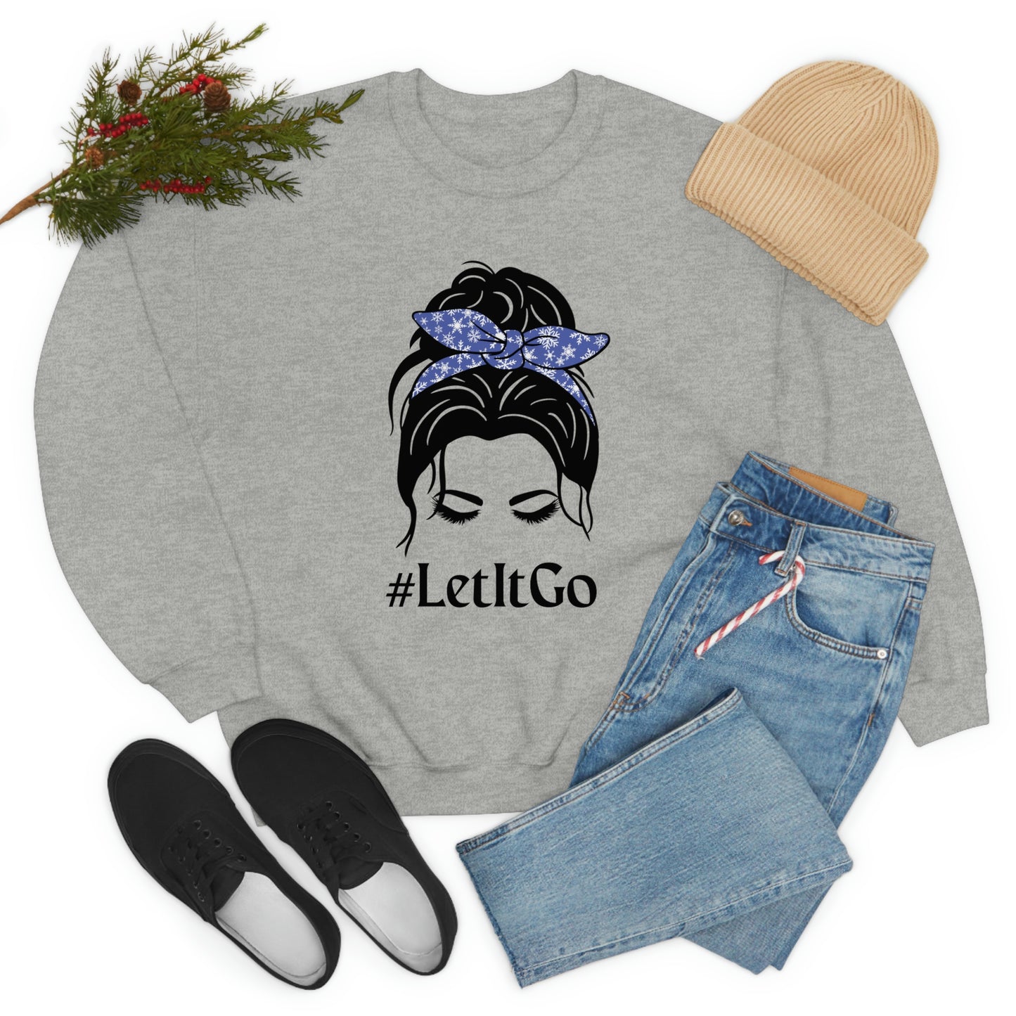 Let it Go Messy Bun Sweatshirt, Crewneck for Women, #letitgo, Messy Bun Mom Shirt, Sweater for Women, Frozen