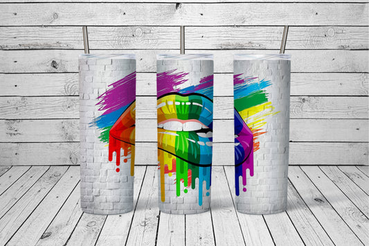 Rainbow Lips Tumbler, 20oz Tumblr, Hot or Cold Beverage Holder