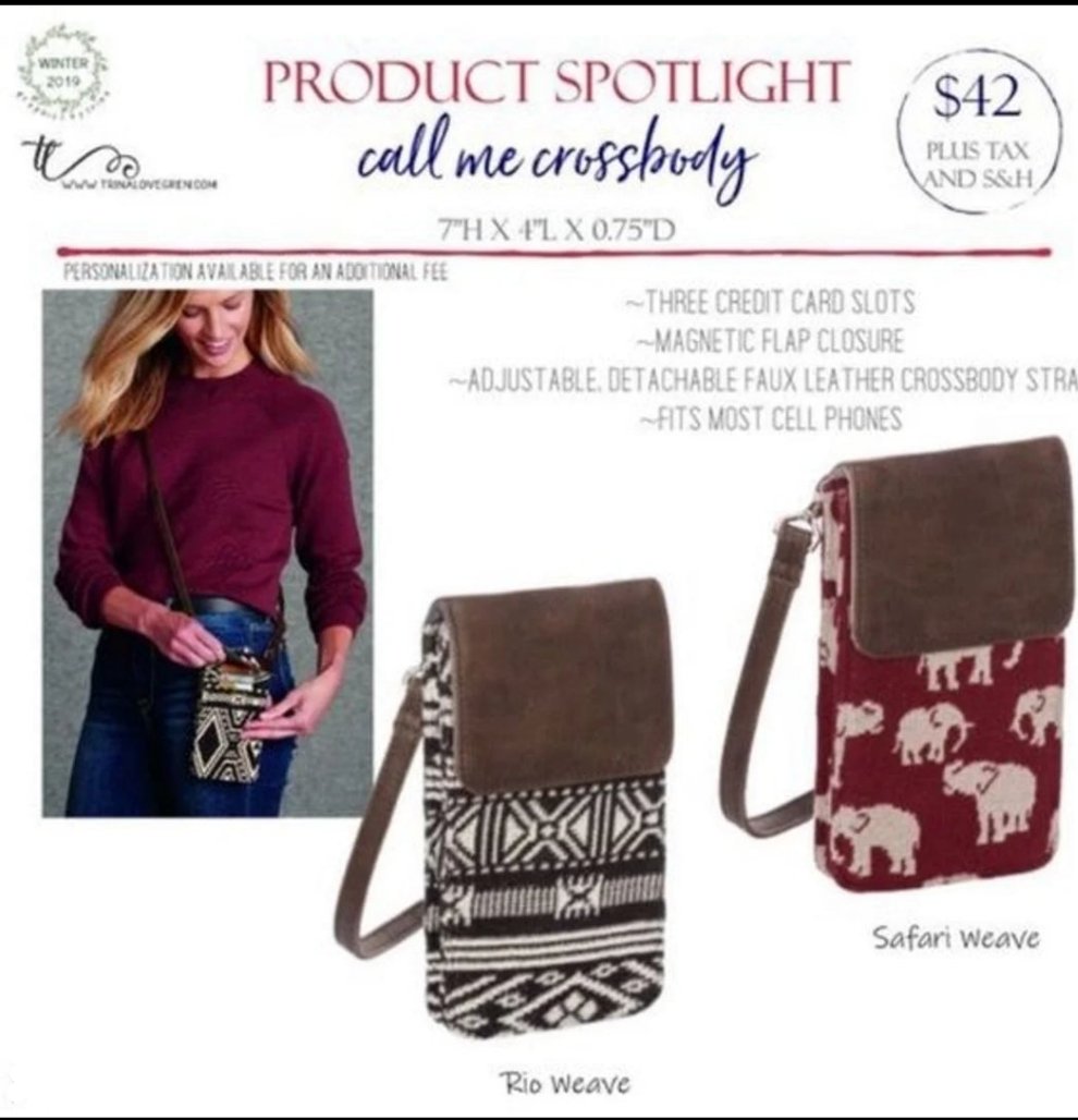 Thirty-One Crossbody, Call Me Crossbody Purse in Rio Weave *Retired Pattern*