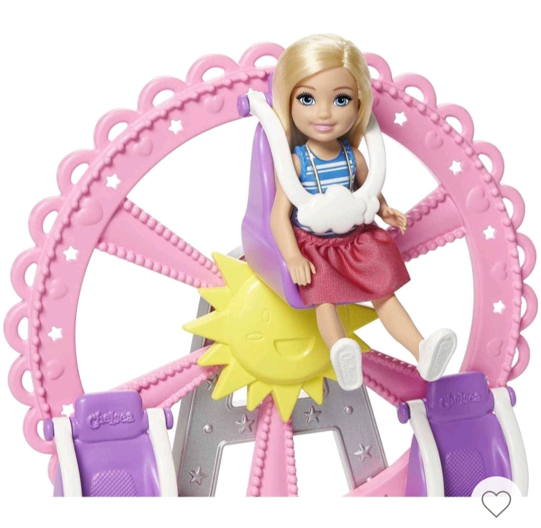 Barbie Club Chelsea Doll and Carnival Playset, 6-inch Blonde Wearing Fashion and Accessories, with Ferris Wheel, Bumper Cars, Puppy and More