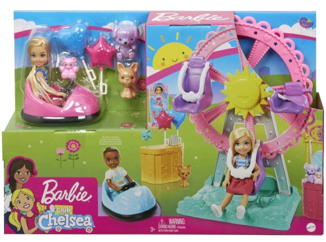 Barbie Club Chelsea Doll and Carnival Playset, 6-inch Blonde Wearing Fashion and Accessories, with Ferris Wheel, Bumper Cars, Puppy and More