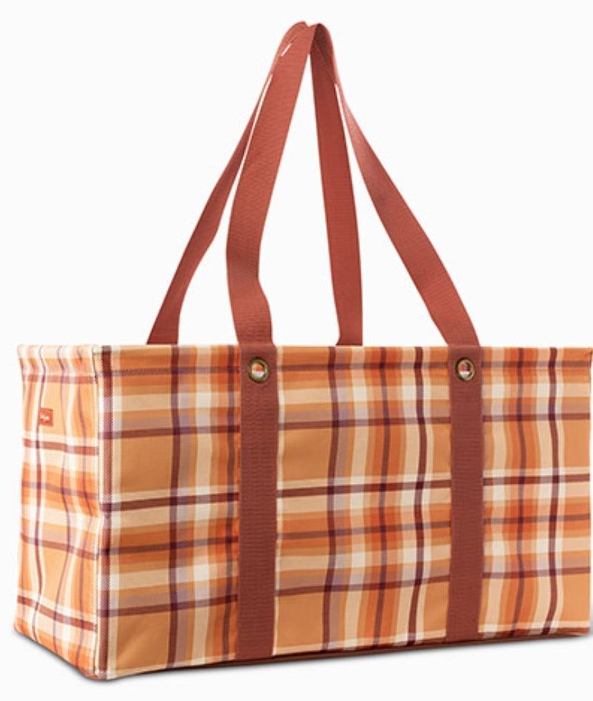 1pc Pu Brown Plaid Large Capacity Tote Bag, Vintage Versatile