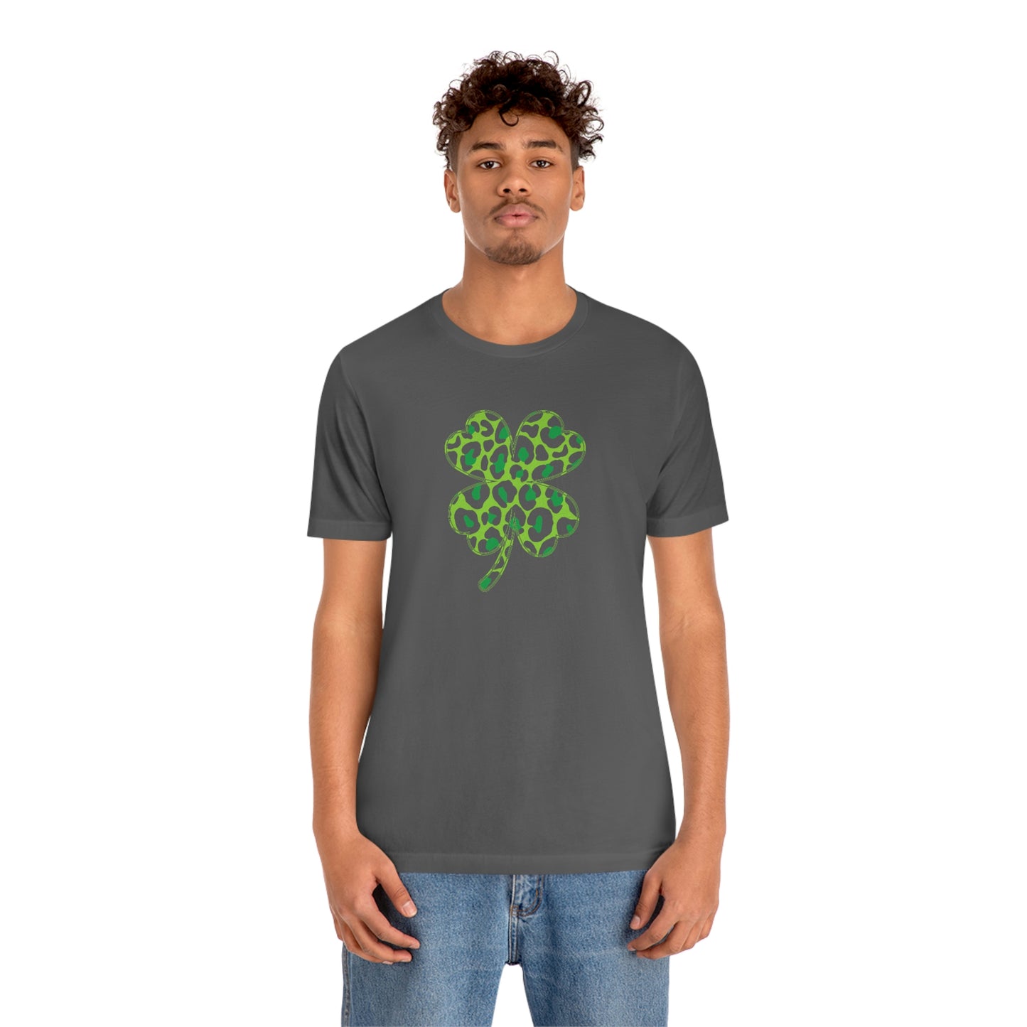 Leopard Shamrock Shirt | Lucky Four Leaf Clover Shirt | Saint Patricks Day Shirt | Unisex Jersey Short Sleeve Tee