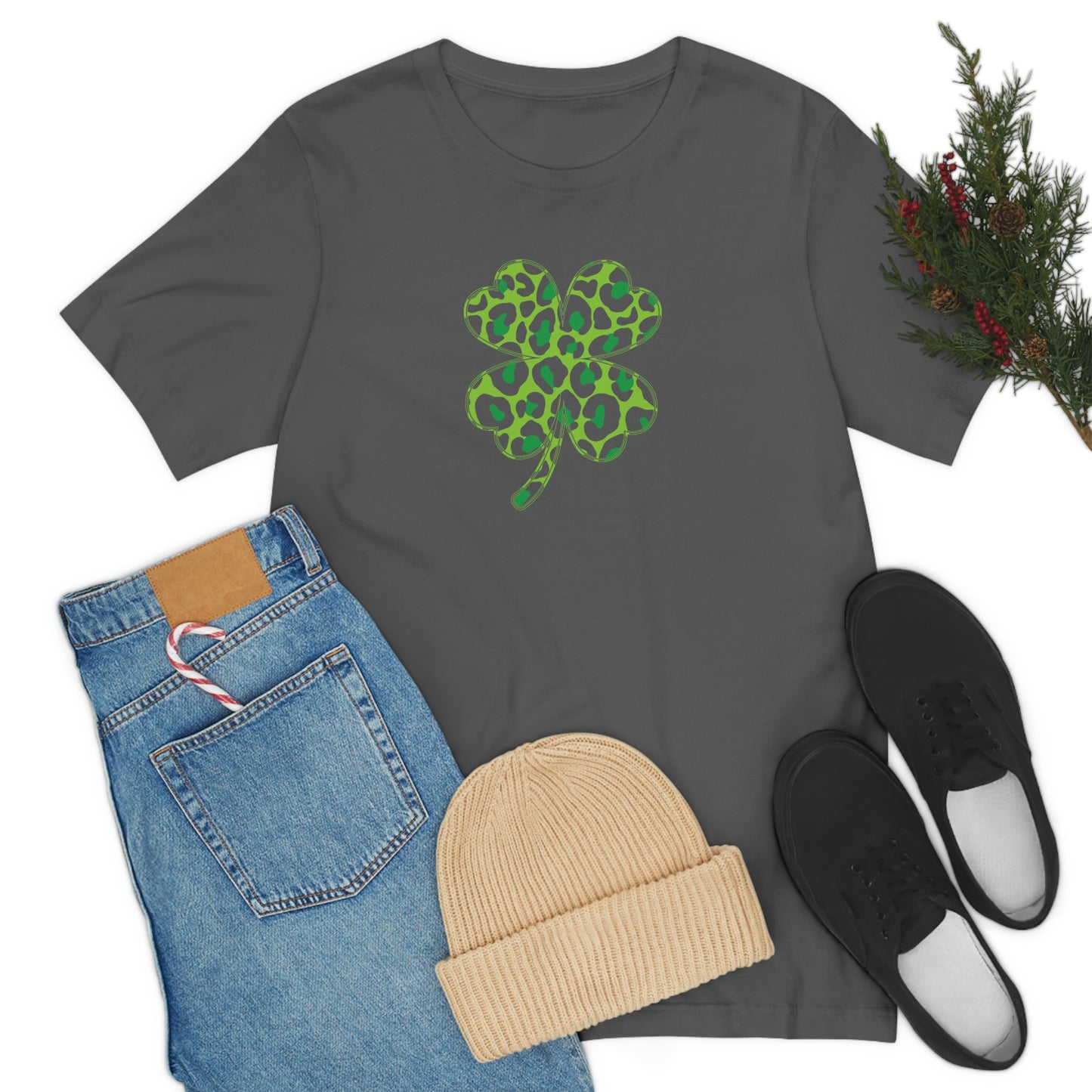 Leopard Shamrock Shirt | Lucky Four Leaf Clover Shirt | Saint Patricks Day Shirt | Unisex Jersey Short Sleeve Tee