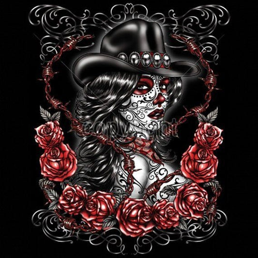 Sexy Day of the Dead Cowgirl Screen Print Design - Ready to Press - Ready to Ship