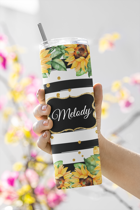 Custom Tumbler with Sunflower and Stripes 20oz Tumblr