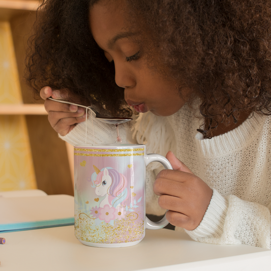 Glitter Unicorn Mug, Rainbow Mug - 12oz Mug for Kids